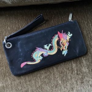HOBO embroidered dragon wristlet